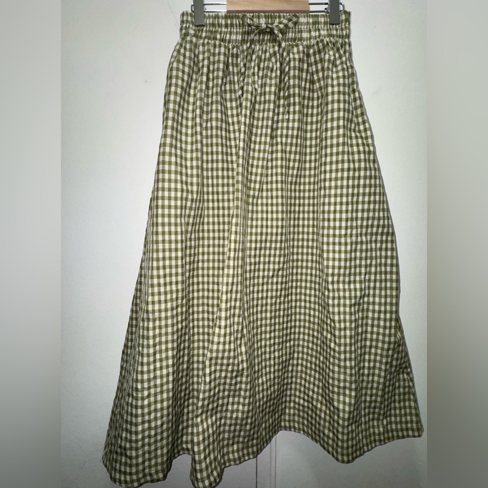 NWT Tulle Brand Gingham Green Cream Midi Skirt Size Small